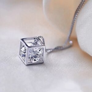 Elegant Silver Cube Pendant Necklace